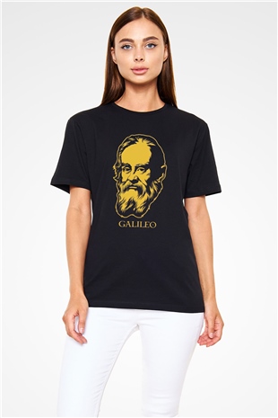 Galileo Galilei Baskılı Unisex Siyah Tişört