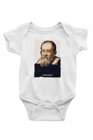 Galileo Galilei Yazılı Portre Baskılı Beyaz Bebek Body - Zıbın