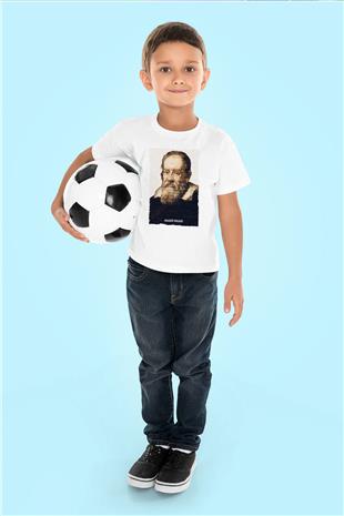 Galileo Galilei Yazılı Portre Baskılı Unisex Beyaz Çocuk Tişörtü - Tshirt