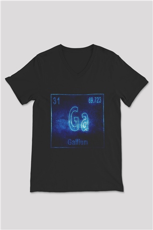 Galliyum Atom Numarası Baskılı Unisex Siyah V Yaka Tişört