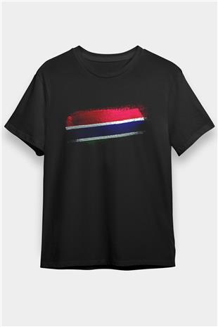Gambiya - Gambia Bayrağı Baskılı Unisex Siyah Tişört
