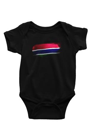 Gambiya - Gambia Bayrağı Baskılı Unisex Siyah Bebek Body - Zıbın
