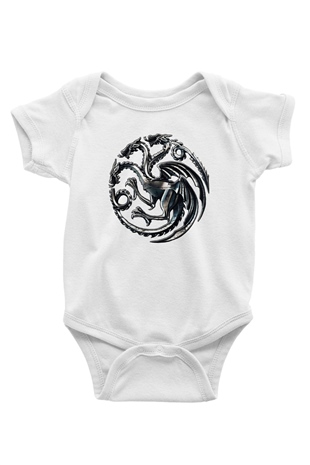Game of Thrones Baskılı Beyaz Unisex Bebek Body - Zıbın