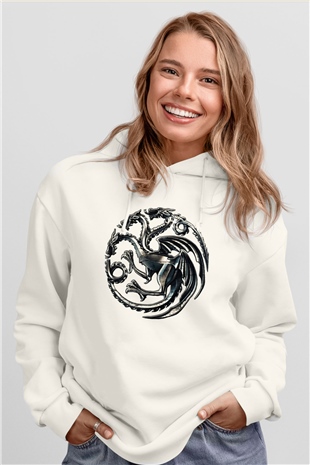Game of Thrones Beyaz Unisex Kapşonlu Sweatshirt
