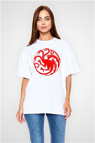 Game of Thrones Beyaz Unisex Oversize Tişört T-Shirt