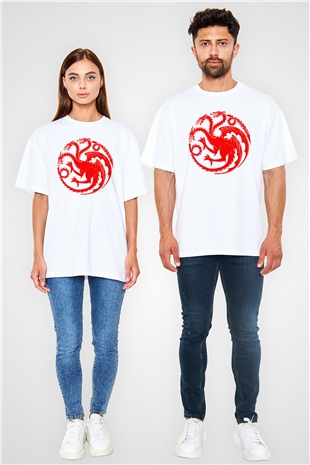 Game of Thrones Beyaz Unisex Oversize Tişört T-Shirt