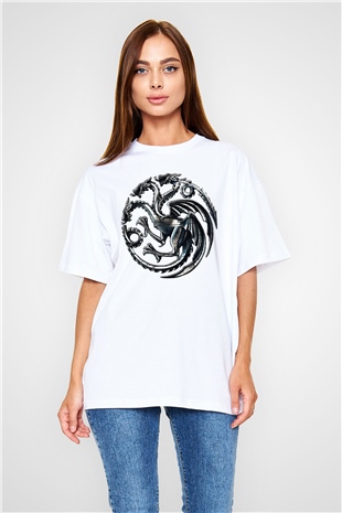 Game of Thrones Beyaz Unisex Oversize Tişört T-Shirt