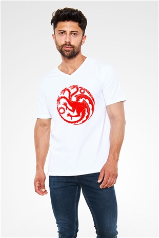 Game of Thrones Beyaz Unisex V Yaka Tişört T-Shirt