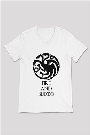 Game of Thrones Beyaz Unisex V Yaka Tişört T-Shirt