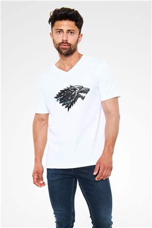 Game of Thrones Beyaz Unisex V Yaka Tişört T-Shirt