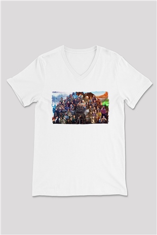 Game of Thrones Beyaz Unisex V Yaka Tişört