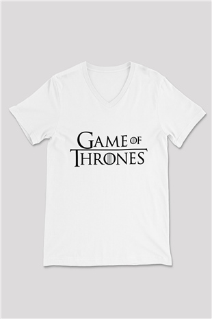 Game of Thrones Beyaz Unisex V Yaka Tişört T-Shirt