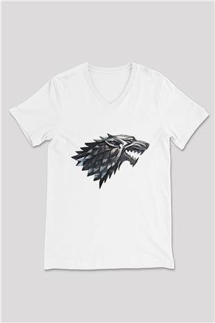 Game of Thrones Beyaz Unisex V Yaka Tişört T-Shirt