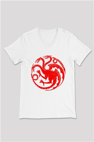 Game of Thrones Beyaz Unisex V Yaka Tişört T-Shirt