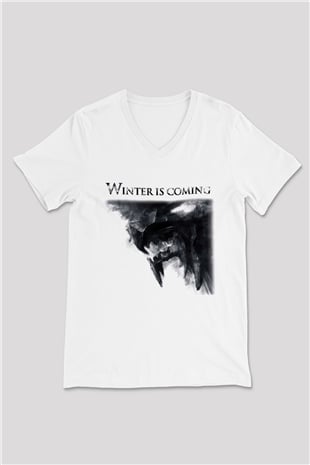 Game of Thrones Beyaz Unisex V Yaka Tişört T-Shirt