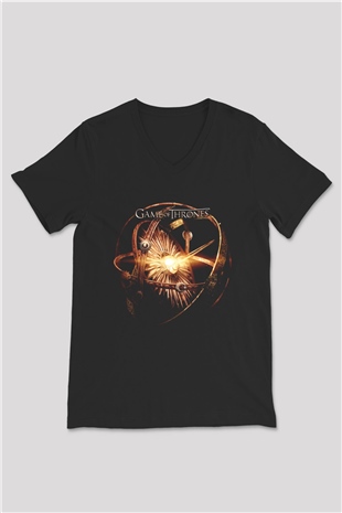 Game of Thrones Siyah Unisex V Yaka Tişört T-Shirt