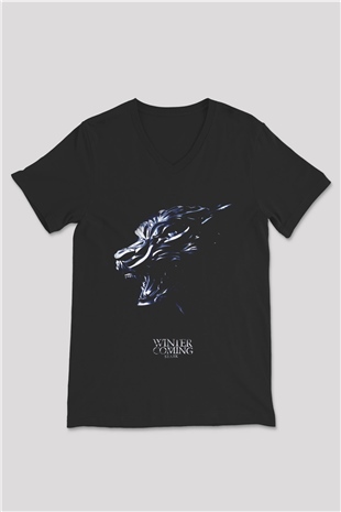 Game of Thrones Siyah Unisex V Yaka Tişört T-Shirt