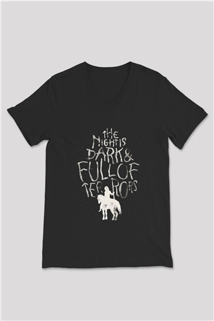 Game of Thrones Siyah Unisex V Yaka Tişört T-Shirt