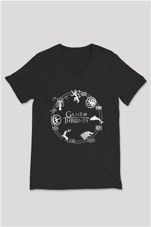 Game of Thrones Siyah Unisex V Yaka Tişört T-Shirt