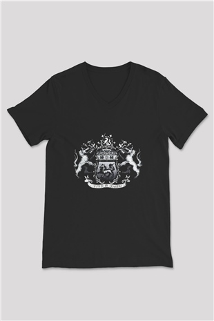 Game of Thrones Siyah Unisex V Yaka Tişört T-Shirt