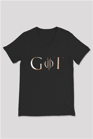 Game of Thrones Siyah Unisex V Yaka Tişört T-Shirt