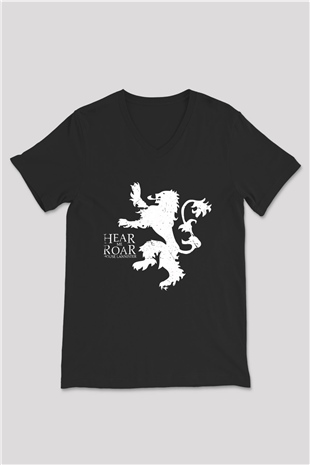 Game of Thrones Siyah Unisex V Yaka Tişört T-Shirt