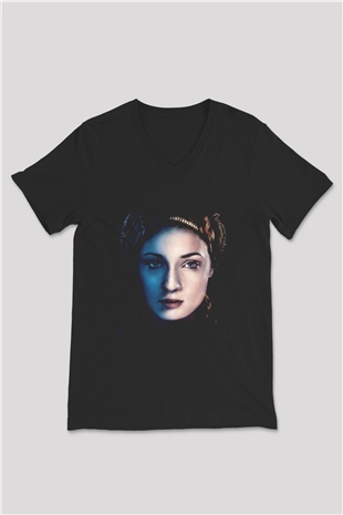 Game of Thrones Siyah Unisex V Yaka Tişört T-Shirt