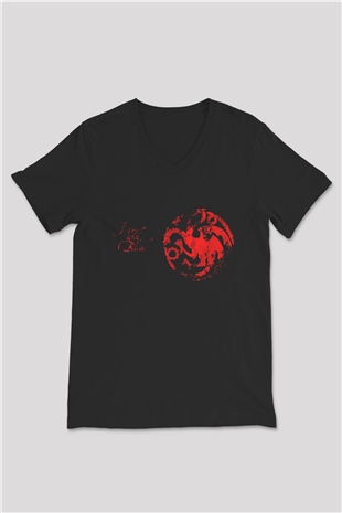 Game of Thrones Siyah Unisex V Yaka Tişört T-Shirt