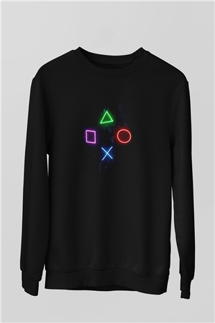 Game Temalı Baskılı Unisex Siyah  Sweatshirt