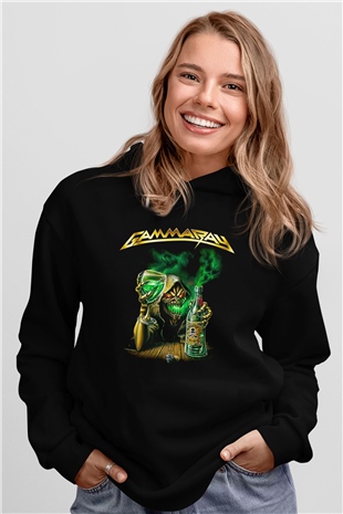 Gammaray Baskılı Unisex Siyah Kapüşonlu Sweatshirt