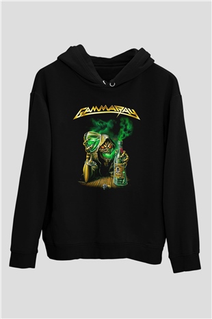 Gammaray Baskılı Unisex Siyah Kapüşonlu Sweatshirt