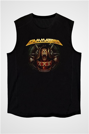 Gammaray Baskılı Unisex Siyah Kolsuz Tişört - Tshirt