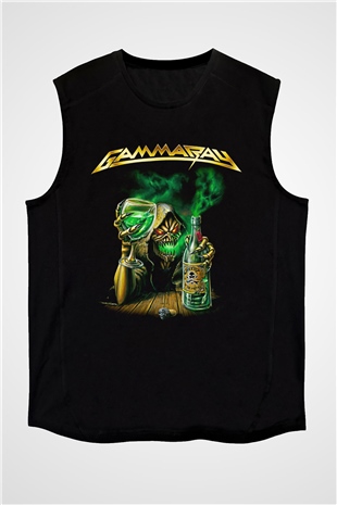 Gammaray Baskılı Unisex Siyah Kolsuz Tişört - Tshirt