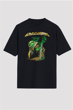 Gammaray Baskılı Unisex Siyah Oversize Tişört - Tshirt