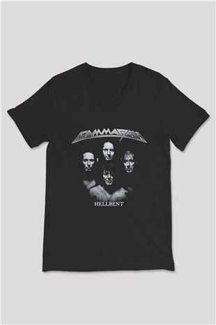 Gammaray Baskılı Unisex Siyah V Yaka Tişört - Tshirt