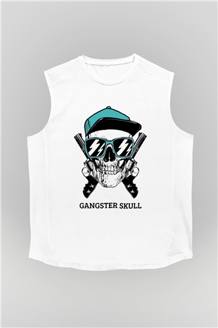 Gangster Kuru Kafa Baskılı Unisex Beyaz  Kolsuz Tişört