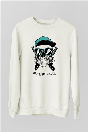 Gangster Kuru Kafa Baskılı Unisex Beyaz  Sweatshirt