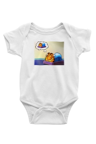 Garfield Baskılı Beyaz Unisex Bebek Body - Zıbın