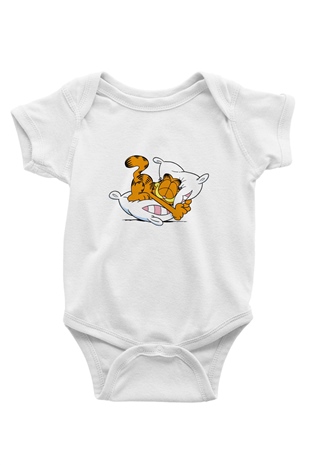 Garfield Baskılı Beyaz Unisex Bebek Body - Zıbın