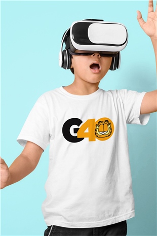 Garfield Baskılı Beyaz Unisex Çocuk Tişört