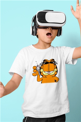 Garfield Baskılı Beyaz Unisex Çocuk Tişört