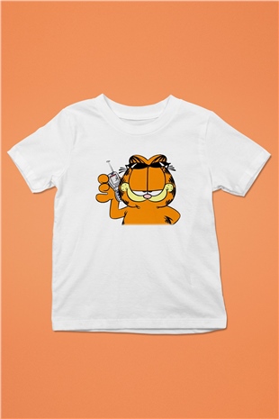 Garfield Baskılı Beyaz Unisex Çocuk Tişört
