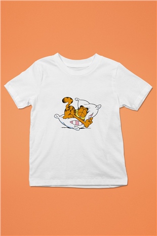 Garfield Baskılı Beyaz Unisex Çocuk Tişört