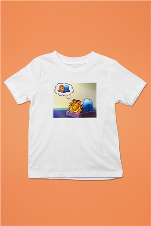 Garfield Baskılı Beyaz Unisex Çocuk Tişört