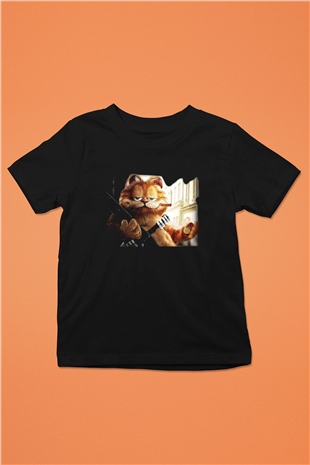 Garfield Baskılı Siyah Unisex Çocuk Tişört