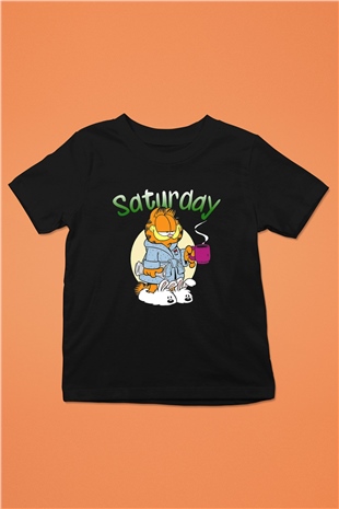 Garfield Baskılı Siyah Unisex Çocuk Tişört