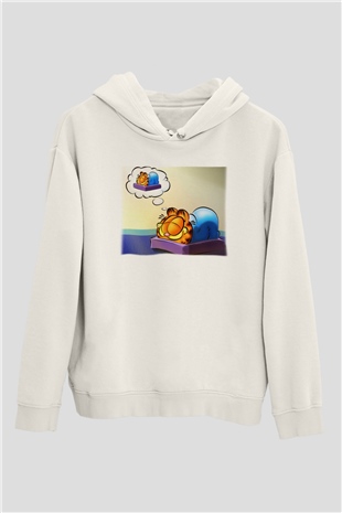 Garfield Beyaz Unisex Kapşonlu Sweatshirt