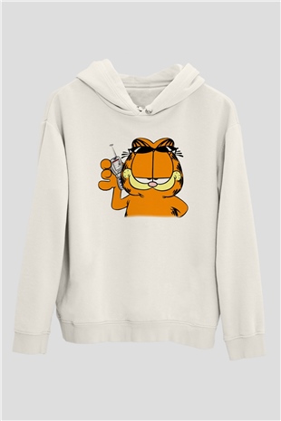 Garfield Beyaz Unisex Kapşonlu Sweatshirt