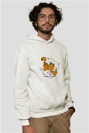 Garfield Beyaz Unisex Kapşonlu Sweatshirt