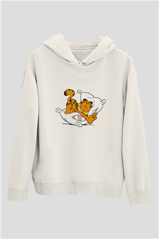 Garfield Beyaz Unisex Kapşonlu Sweatshirt